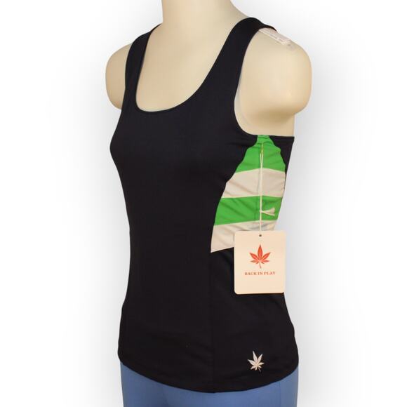 BOAST USA Womens Active Cross Tank Small Navy Green White Stretch Bra - Picture 1 of 9